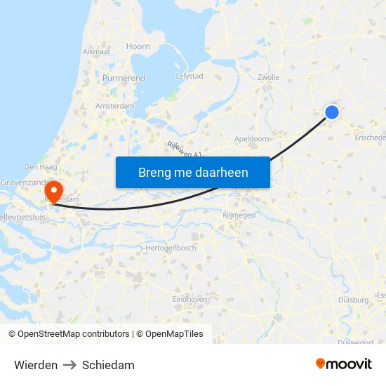 Wierden to Schiedam map