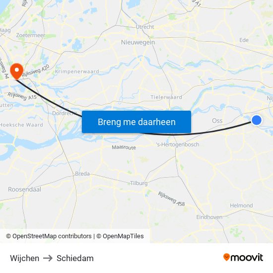 Wijchen to Schiedam map