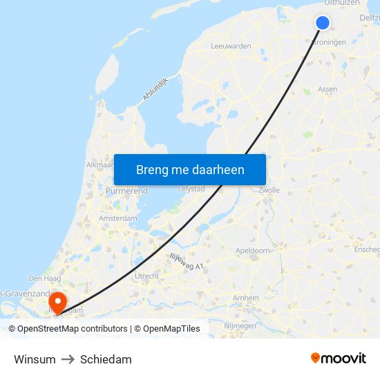 Winsum to Schiedam map