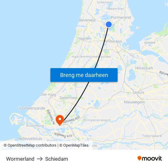 Wormerland to Schiedam map