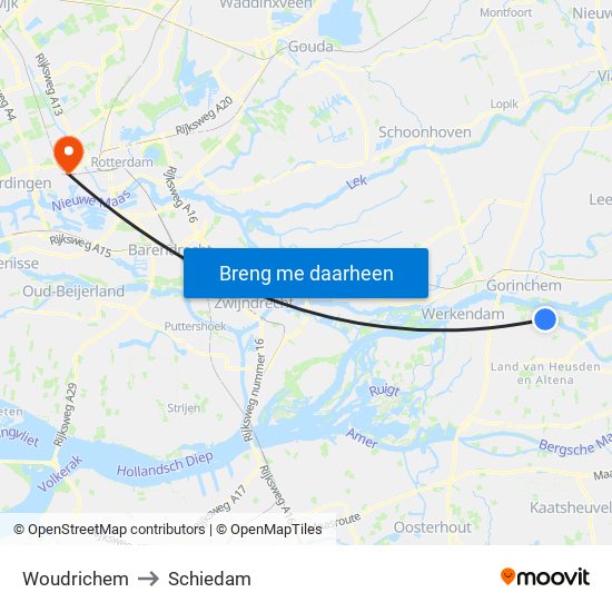 Woudrichem to Schiedam map