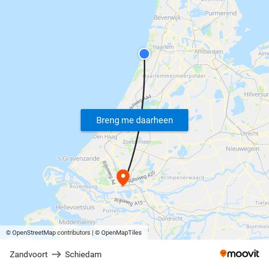 Zandvoort to Schiedam map