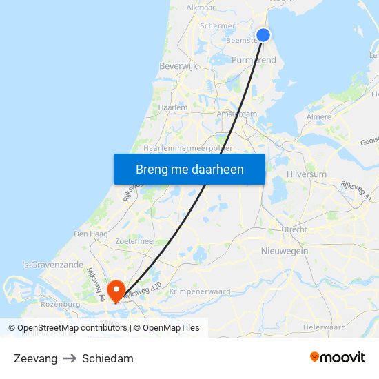 Zeevang to Schiedam map