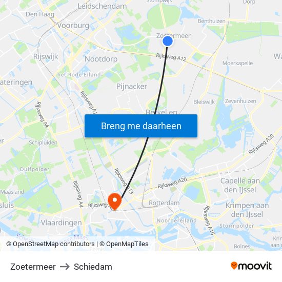 Zoetermeer to Schiedam map