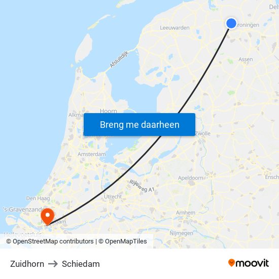 Zuidhorn to Schiedam map