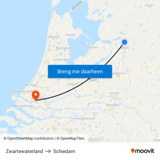 Zwartewaterland to Schiedam map