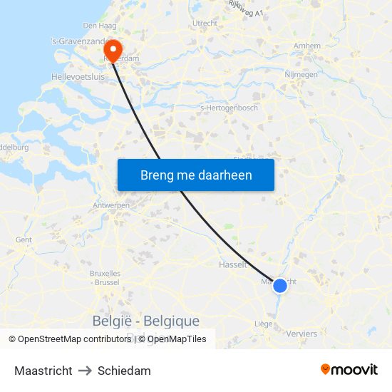 Maastricht to Schiedam map