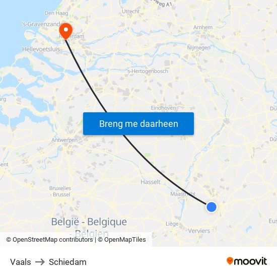 Vaals to Schiedam map