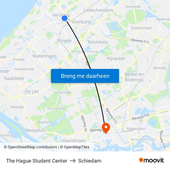 The Hague Student Center to Schiedam map