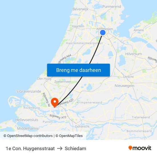 1e Con. Huygensstraat to Schiedam map