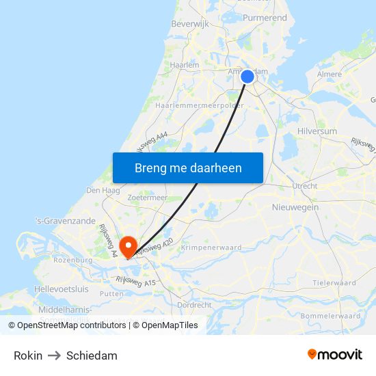 Rokin to Schiedam map