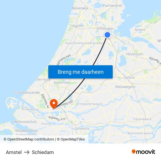 Amstel to Schiedam map