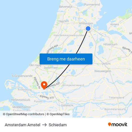 Amsterdam Amstel to Schiedam map