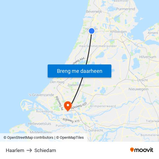 Haarlem to Schiedam map