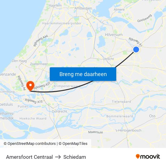 Amersfoort Centraal to Schiedam map