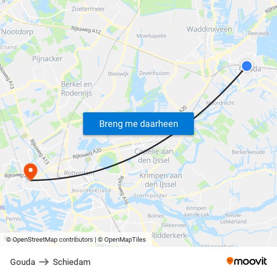 Gouda to Schiedam map