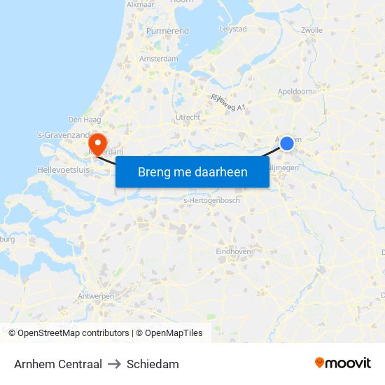 Arnhem Centraal to Schiedam map