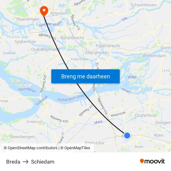 Breda to Schiedam map