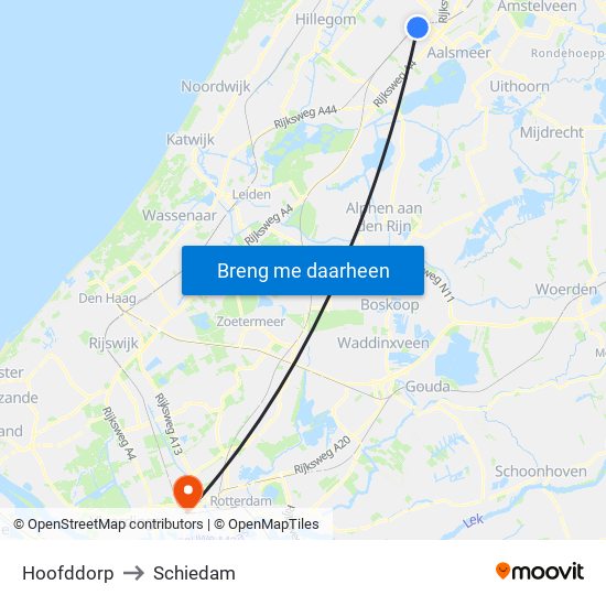 Hoofddorp to Schiedam map