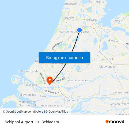 Schiphol Airport to Schiedam map