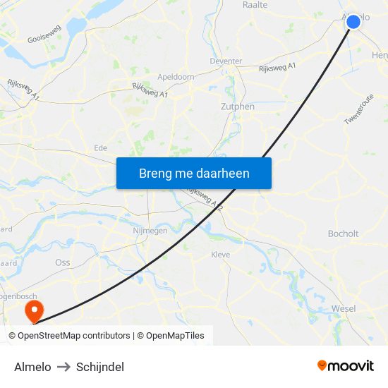 Almelo to Schijndel map