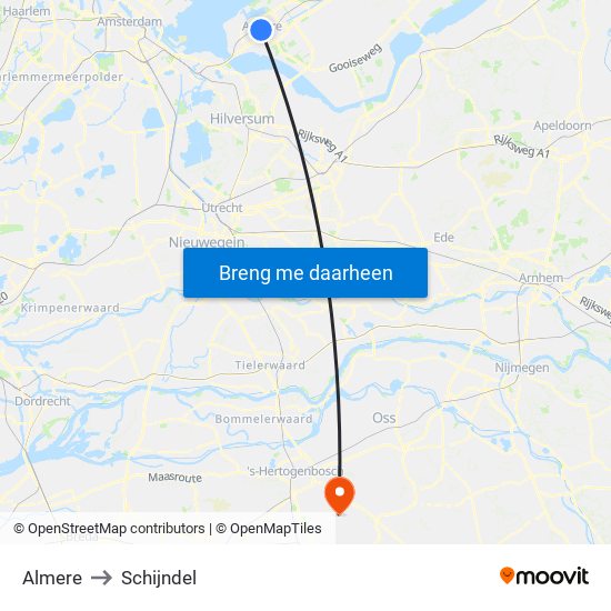 Almere to Schijndel map