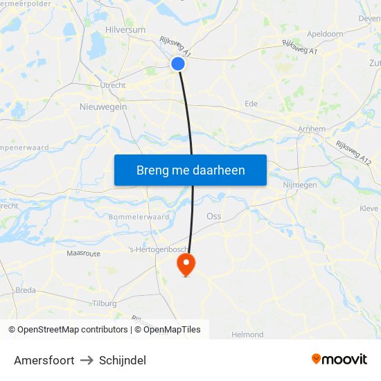 Amersfoort to Schijndel map