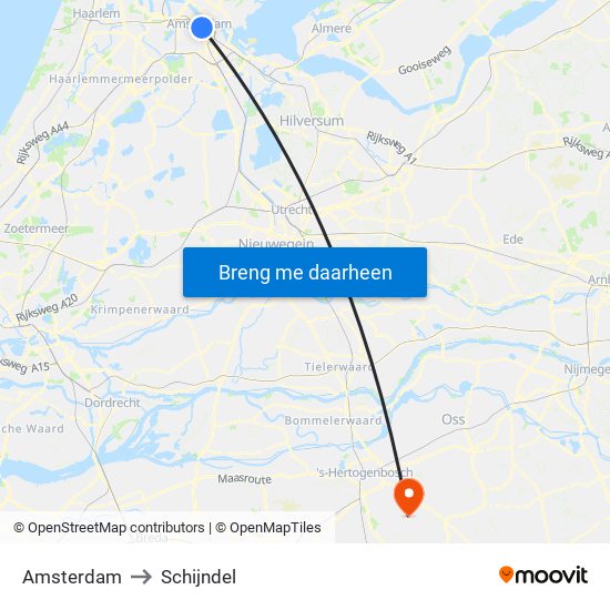 Amsterdam to Schijndel map