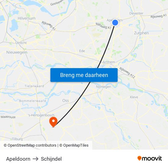 Apeldoorn to Schijndel map