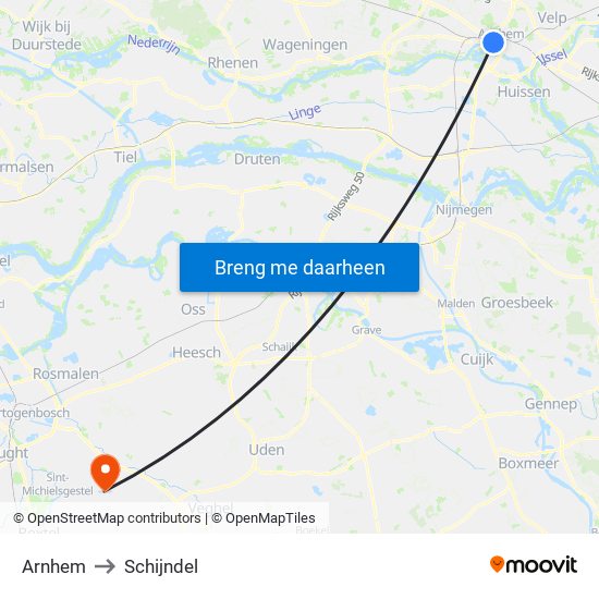 Arnhem to Schijndel map