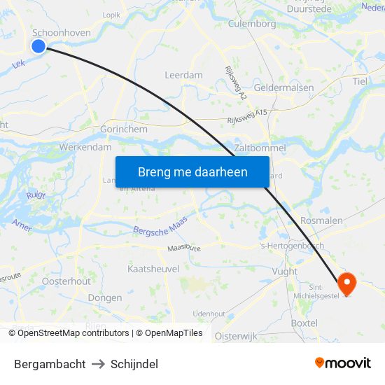 Bergambacht to Schijndel map