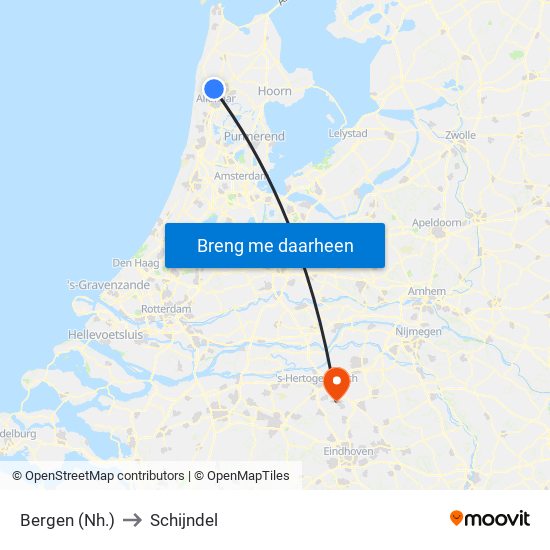 Bergen (Nh.) to Schijndel map