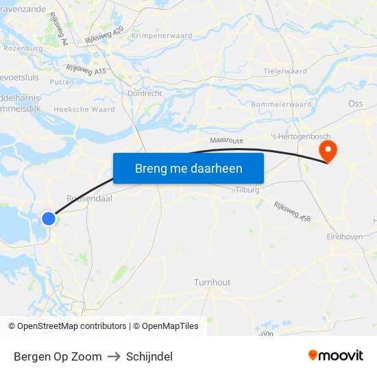Bergen Op Zoom to Schijndel map
