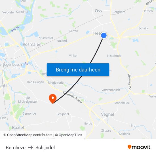 Bernheze to Schijndel map