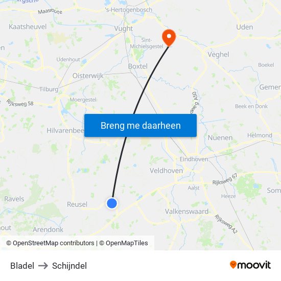 Bladel to Schijndel map