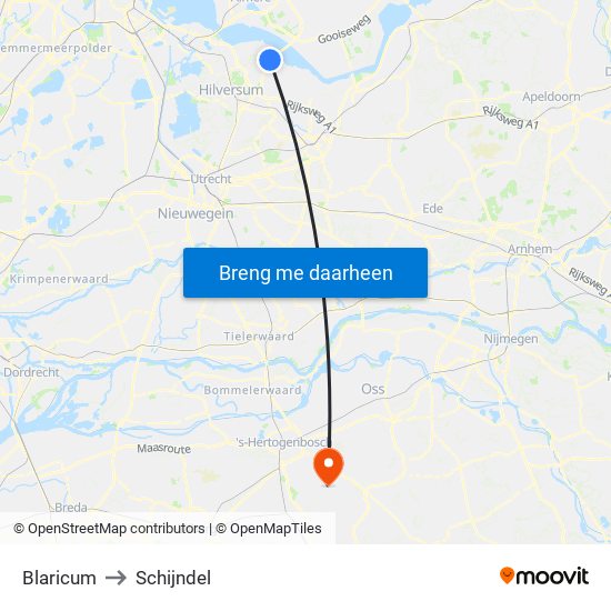 Blaricum to Schijndel map