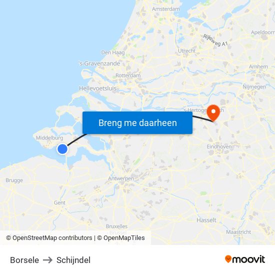 Borsele to Schijndel map