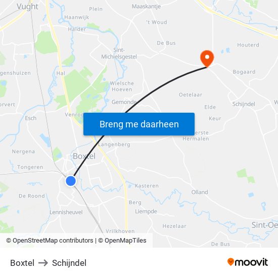 Boxtel to Schijndel map