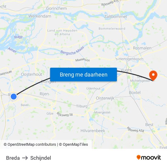 Breda to Schijndel map
