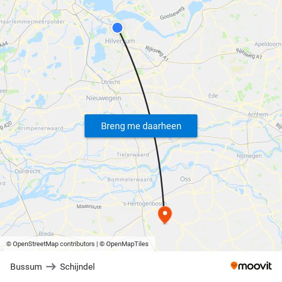 Bussum to Schijndel map