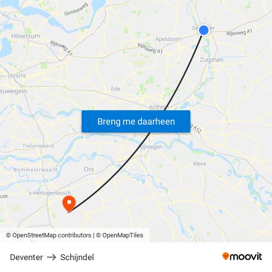 Deventer to Schijndel map