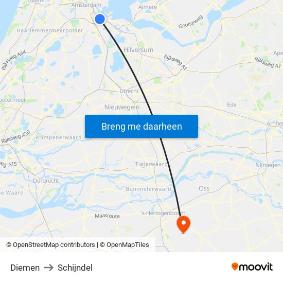 Diemen to Schijndel map