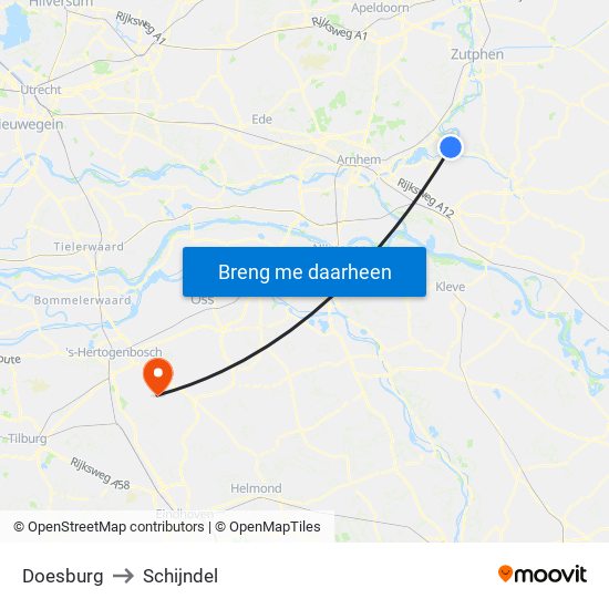 Doesburg to Schijndel map