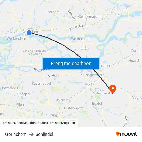 Gorinchem to Schijndel map