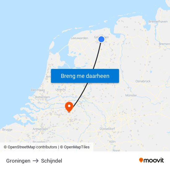 Groningen to Schijndel map