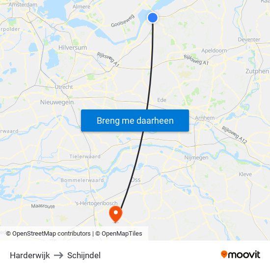 Harderwijk to Schijndel map