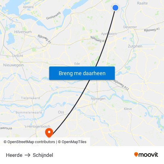 Heerde to Schijndel map