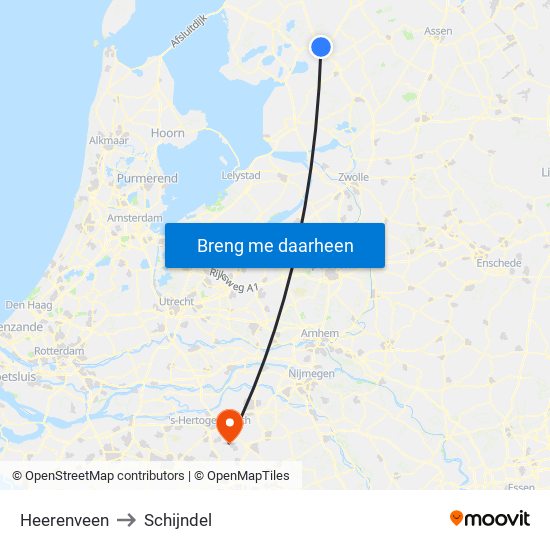 Heerenveen to Schijndel map