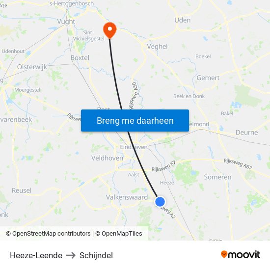 Heeze-Leende to Schijndel map