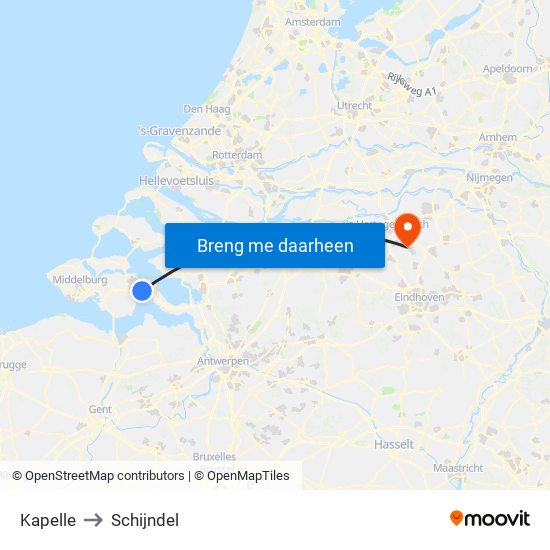 Kapelle to Schijndel map